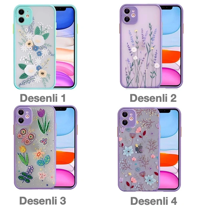 VipMarketim iPhone 12 Mini 5.4inç Kamera Korumalı Çiçek Desenli Silikon Kılıf-(5775)