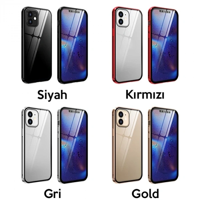 VipMarketim İPhone 12 Mini Mıknatıslı 360 Derece Ön ve Arka Cam Full Korumalı Manyetik Kılıf-(5775)