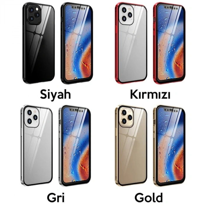 VipMarketim İPhone 12 Pro Mıknatıslı 360 Derece Ön ve Arka Cam Full Korumalı Manyetik Kılıf-(5775)
