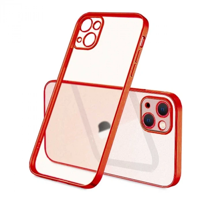 VipMarketim iPhone 13 Mini Renkli Kenar Şeffaf Kılıf Kamera Korumalı Silikon Kılıf-(5775)