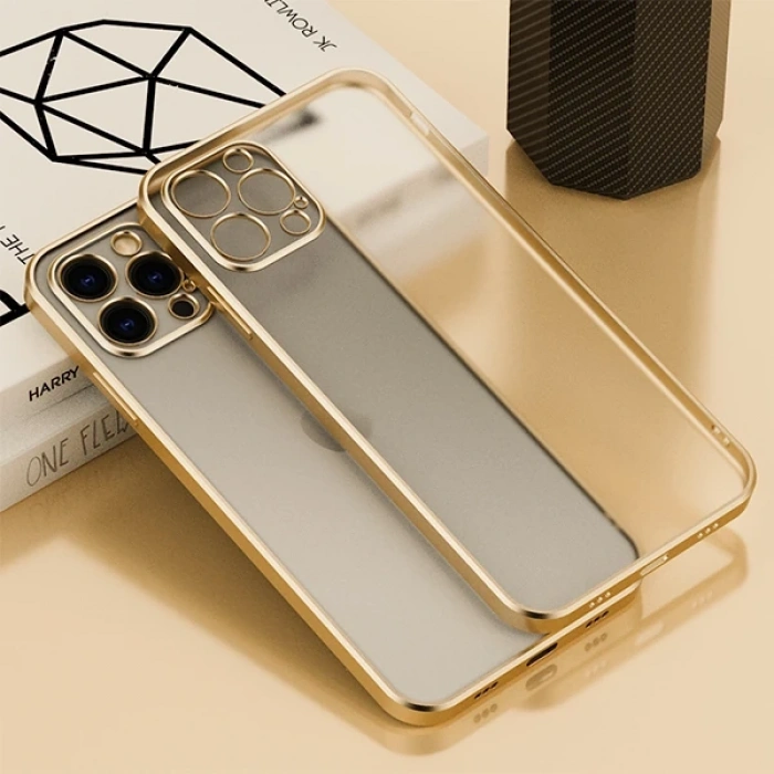 VipMarketim iPhone 13 Pro Max Renkli Kenar Şeffaf Kılıf Kamera Korumalı Silikon Kılıf-(5775)