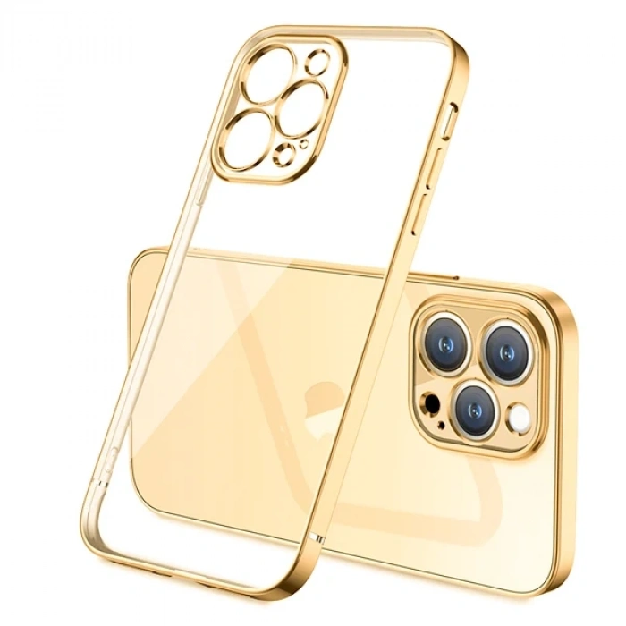 VipMarketim iPhone 13 Pro Renkli Kenar Şeffaf Kılıf Kamera Korumalı Silikon Kılıf-(5775)