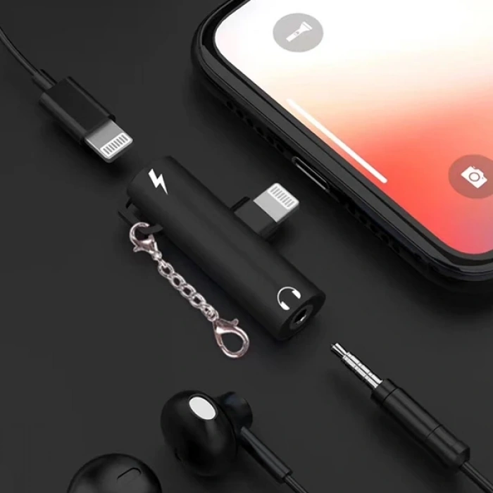 VipMarketim İPhone 3.5mm Kulaklık Ve Şarj Dönüştürücü Başlık Adaptör-(5775)