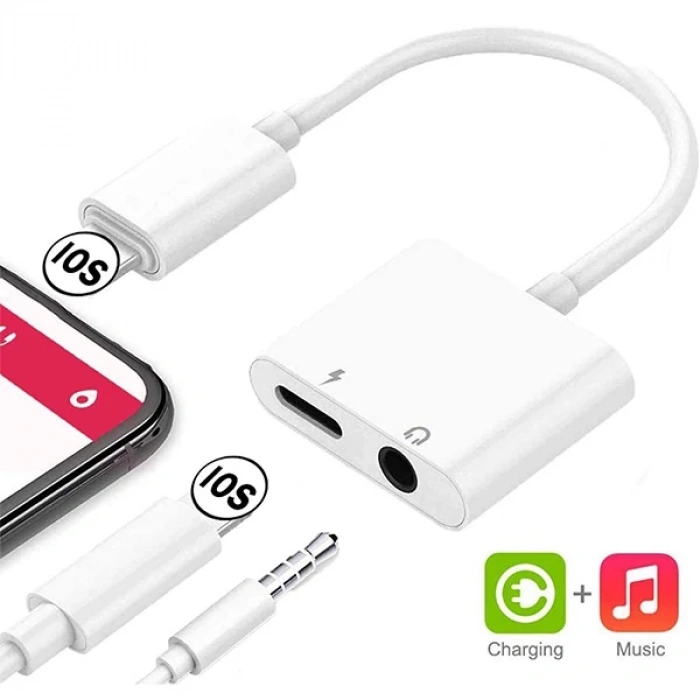 VipMarketim İPhone-3.5mm Kulaklık Ve Şarj Dönüştürücü Başlık Adaptör Kablo-(5775)