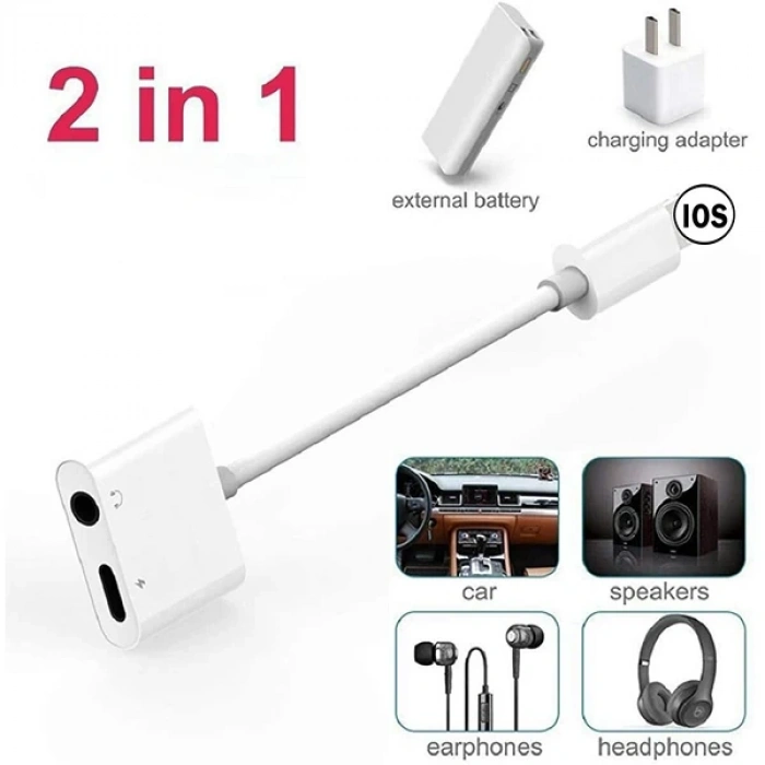VipMarketim İPhone-3.5mm Kulaklık Ve Şarj Dönüştürücü Başlık Adaptör Kablo-(5775)