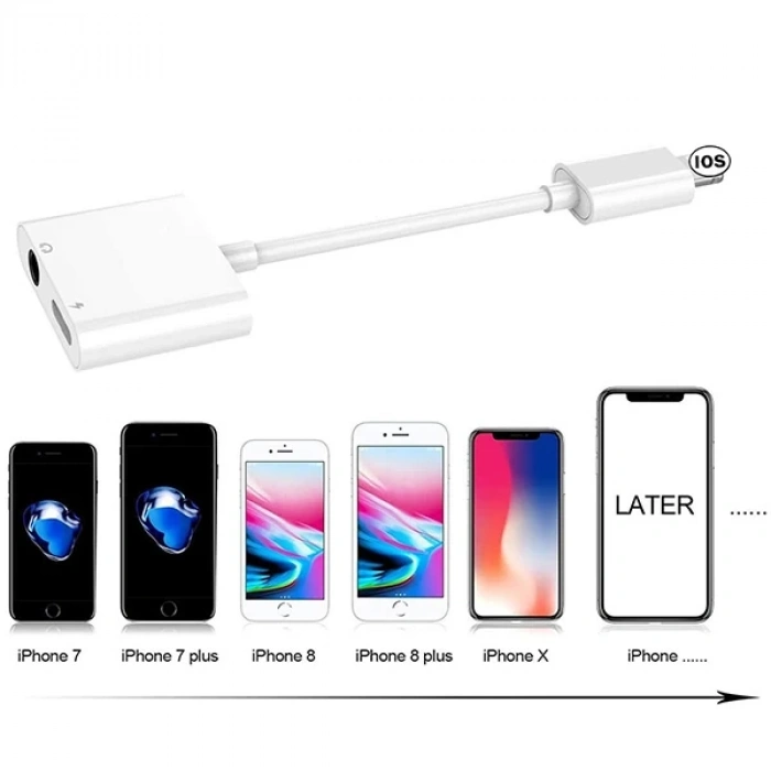 VipMarketim İPhone-3.5mm Kulaklık Ve Şarj Dönüştürücü Başlık Adaptör Kablo-(5775)