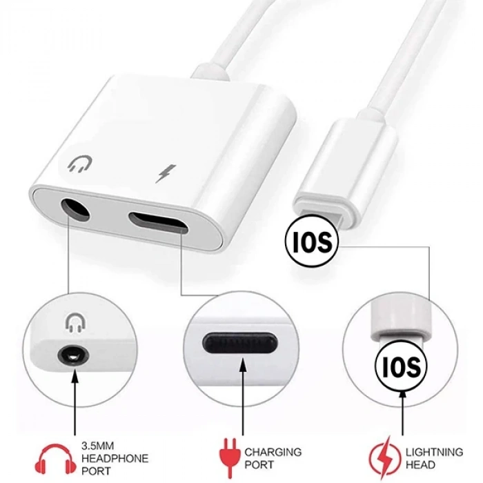 VipMarketim İPhone-3.5mm Kulaklık Ve Şarj Dönüştürücü Başlık Adaptör Kablo-(5775)