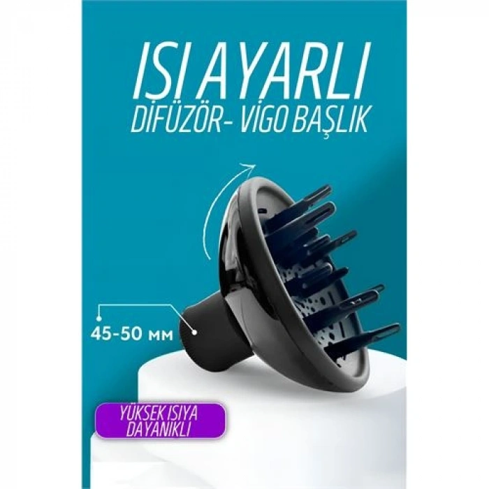 VipMarketim Isı Ayarlamalı Fön Için Difüzör Vigo Başlık Dönerli Profesyonel