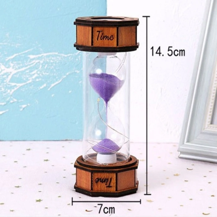 VipMarketim Işıklı Dekoratif Ahşap Kum Saati