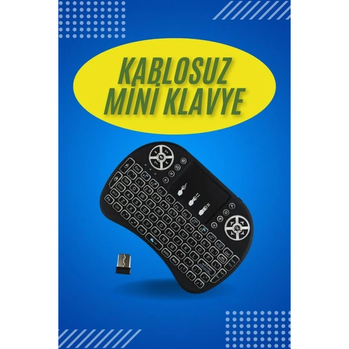 VipMarketim Işıklı Kablosuz Mini Klavye ve Dokunmatik Mouse Seti Türkçe Kablosuz
