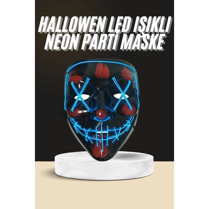 VipMarketim Işıklı Led Maske Parti Eğlence Maskesi Hallowen Neon Maske