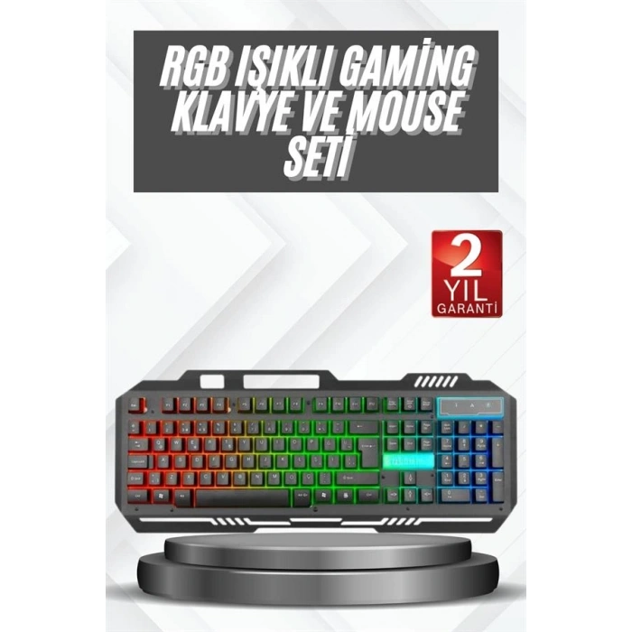 VipMarketim Işıklı Oyuncu Q Klavye Mouse Seti Siyah Gaming Oyuncu Klavye