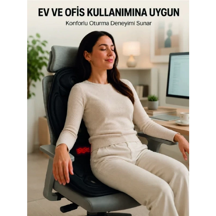 VipMarketim IsIsıtmalı Titreşimli Masaj Koltuk Minderi Sırt Bel Boyun Destekli