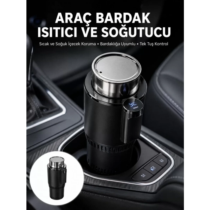 VipMarketim Isıtma Soğutma Özellikli Araç Bardaklığı Çakmak Girişli Akıllı Yeni Nesil