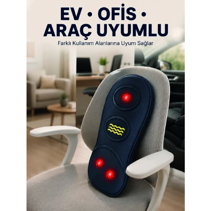 VipMarketim Isıtmalı Bel Masaj Minderi Ev Ofis Araç Uyumlu Titreşimli Destek