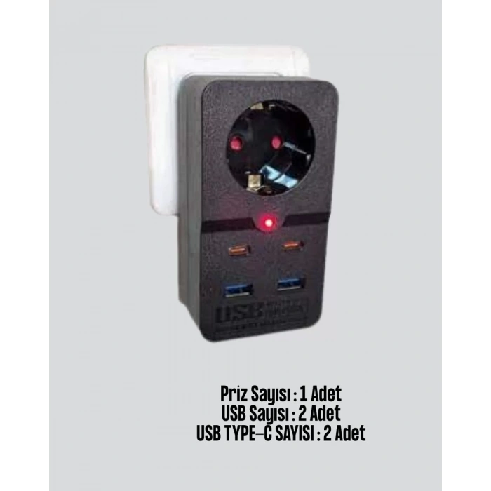 VipMarketim Isıya Dayanıklı PC Gövdeli Akım Korumalı Priz 4 USB