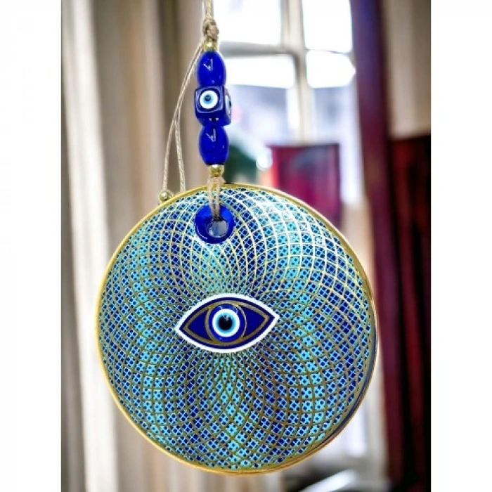 VipMarketim İşlemeli Geometrik Nazar Boncuklu Cam Duvar Süsü