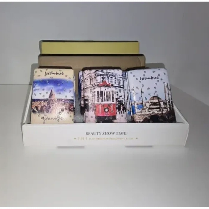 VipMarketim İstanbul Temalı Büyüteçli Dikdörtgen Cep Aynası Seti