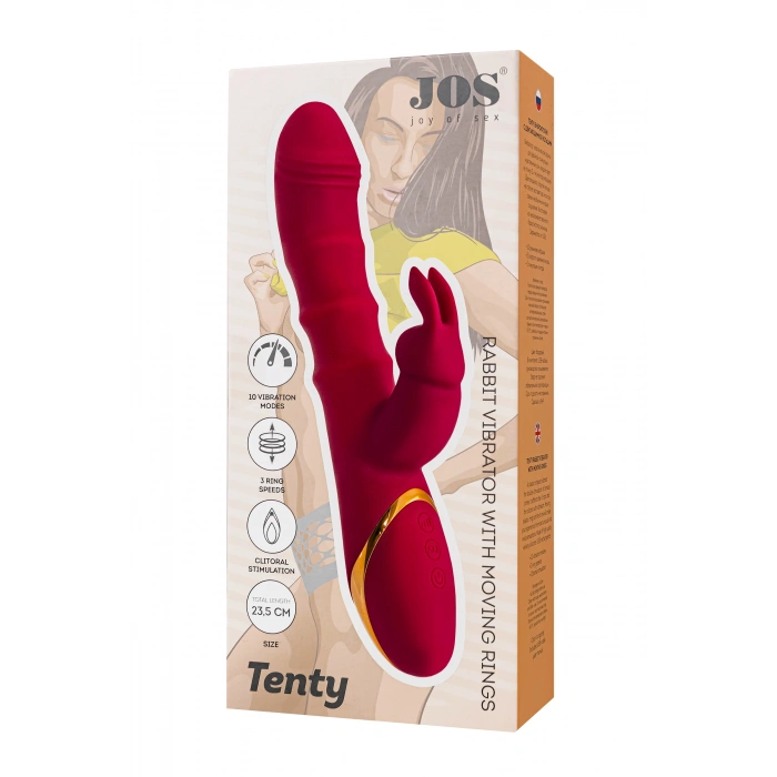 VipMarketim Jos Tenty Hareketli Halkalı Tavşan Vibratör, Silikon, Bordo, 23.5 Cm