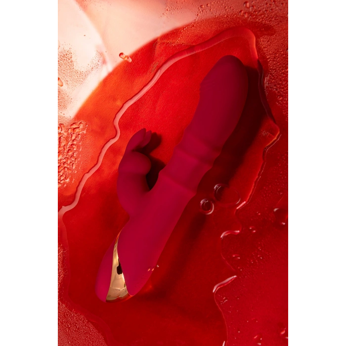 VipMarketim JOS Tenty Hareketli Halkalı Tavşan Vibratör, Silikon, Bordo, 23.5 cm