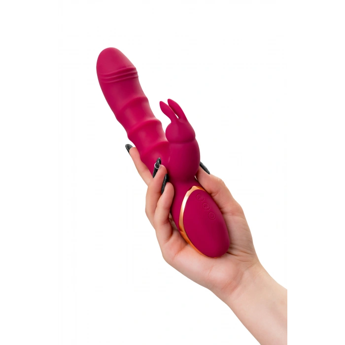 VipMarketim Jos Tenty Hareketli Halkalı Tavşan Vibratör, Silikon, Bordo, 23.5 Cm