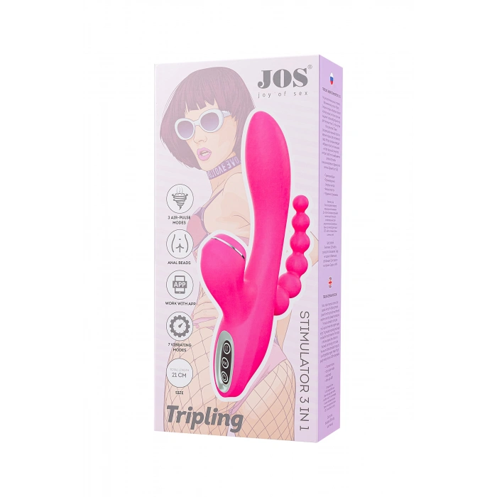VipMarketim JOS TRIPLING  3ü 1 Arada Vibratör, Silikon, Pembe, 21 cm