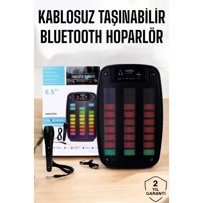 VipMarketim Kablosuz Bluetooth Hoparlör Taşınabilir 6.5 inç LED Işık Kareoke