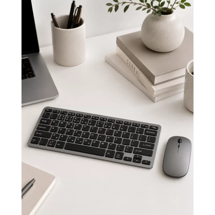 VipMarketim Kablosuz Bluetooth Klavye Mouse Seti Şarjlı Tablet Laptop Uyumlu