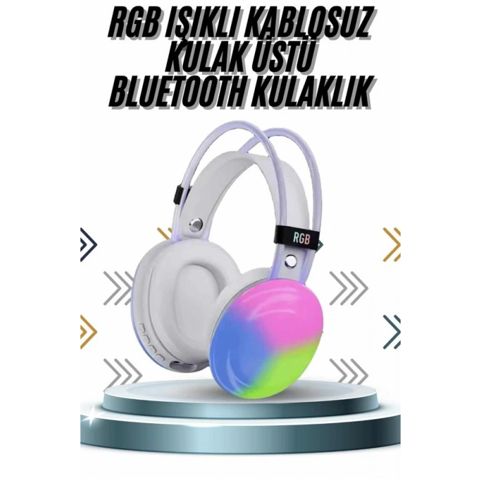 VipMarketim Kablosuz Bluetooth Kulaklık RGB Işıklı Kulak Üstü 5.3 Bluetooth Bağlantılı