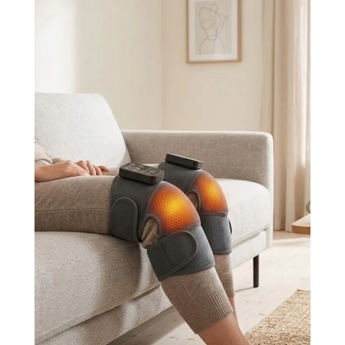 VipMarketim Kablosuz Isıtmalı Diz Omuz Masaj Cihazı Titreşimli Eklem Masaj Bandı 2li Set