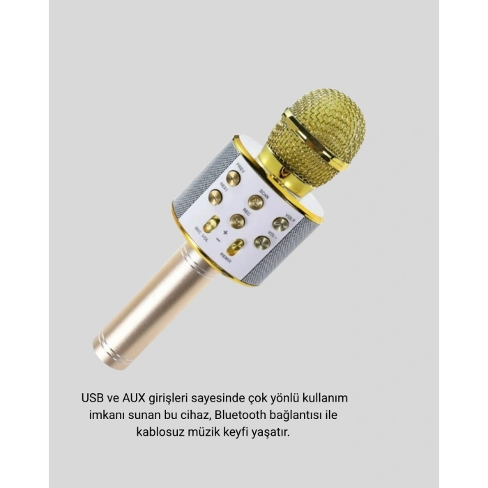 VipMarketim Kablosuz Karaoke Mikrofon USB AUX Destekli Parti ve Eğlence İçin