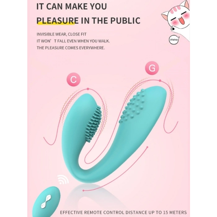 VipMarketim Kablosuz Kumandalı Tırtıklı Klitoris ve G-Spot Uyarıcı 2 in 1 Çift C Vibratör