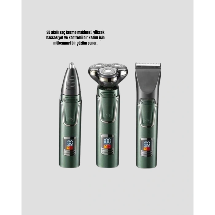 VipMarketim Kablosuz Profesyonel Erkek Bakım Seti – 3 Başlıklı 3D Akıllı Kesim Taşınabilir