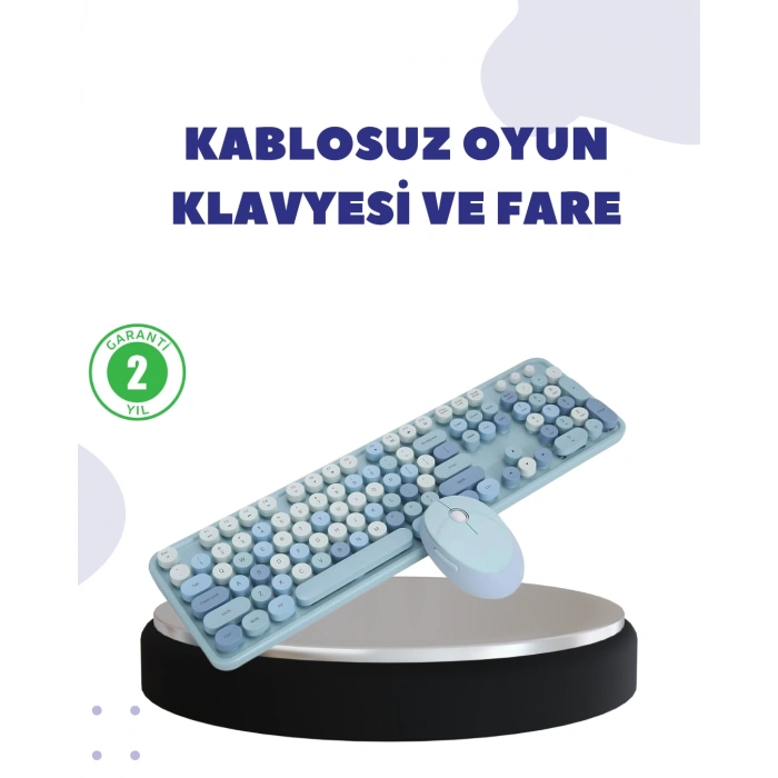 VipMarketim Kablosuz Retro Klavye ve Mouse Seti – 104 Tuşlu Sessiz Yazım