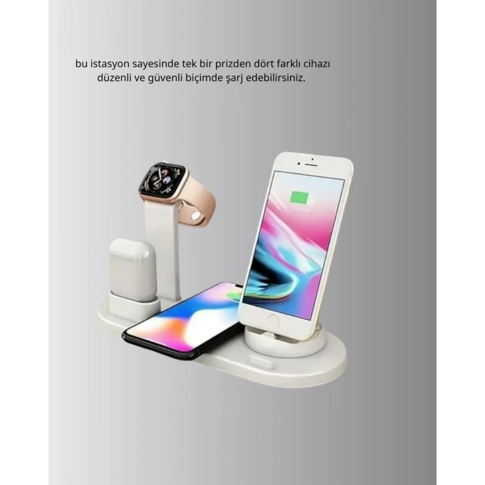 VipMarketim Kablosuz Şarj İstasyonu 4’ü 1 Arada iPhone Watch ve AirPods Uyumlu