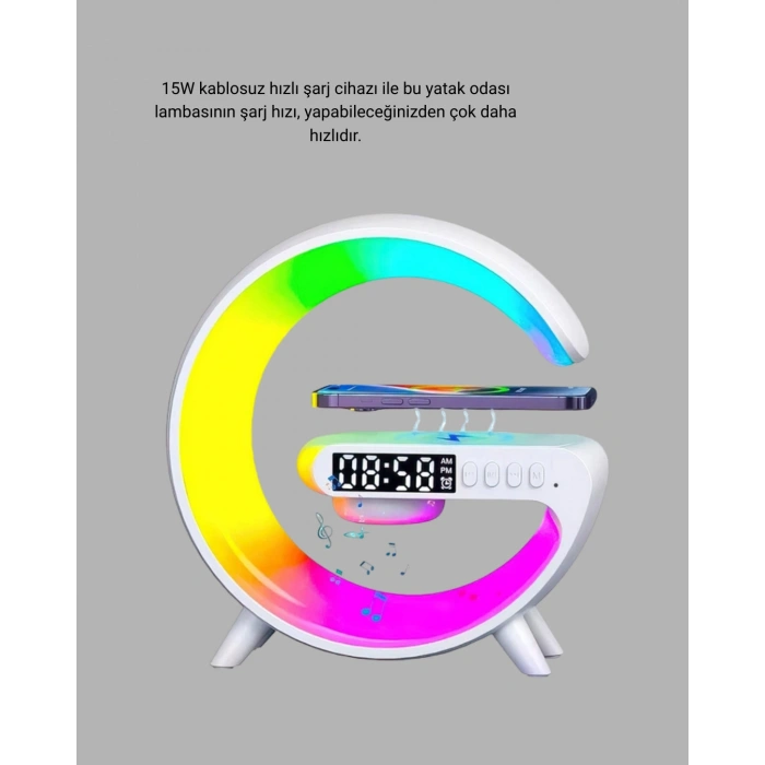 VipMarketim Kablosuz Şarjlı Atmosfer Lambası Bluetooth Hoparlör ve Akıllı Alarm Özellikli