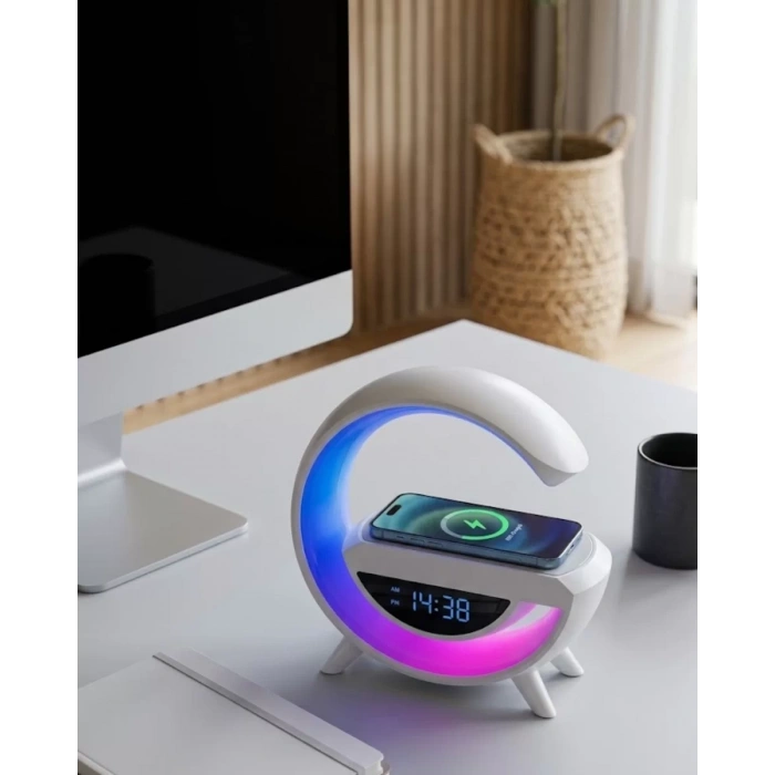 VipMarketim Kablosuz Şarjlı Bluetooth Hoparlör RGB Işık Gece Lambası Dijital Saat