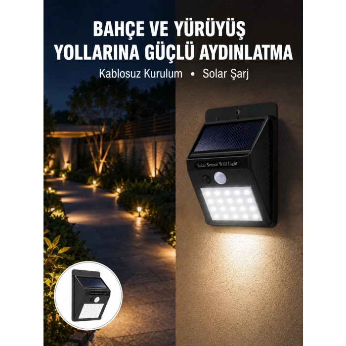 VipMarketim Kablosuz Solar LED Lamba | Bahçe Veranda Merdiven Işığı Otomatik Aç-Kapa Sensörlü Yeni Nesil