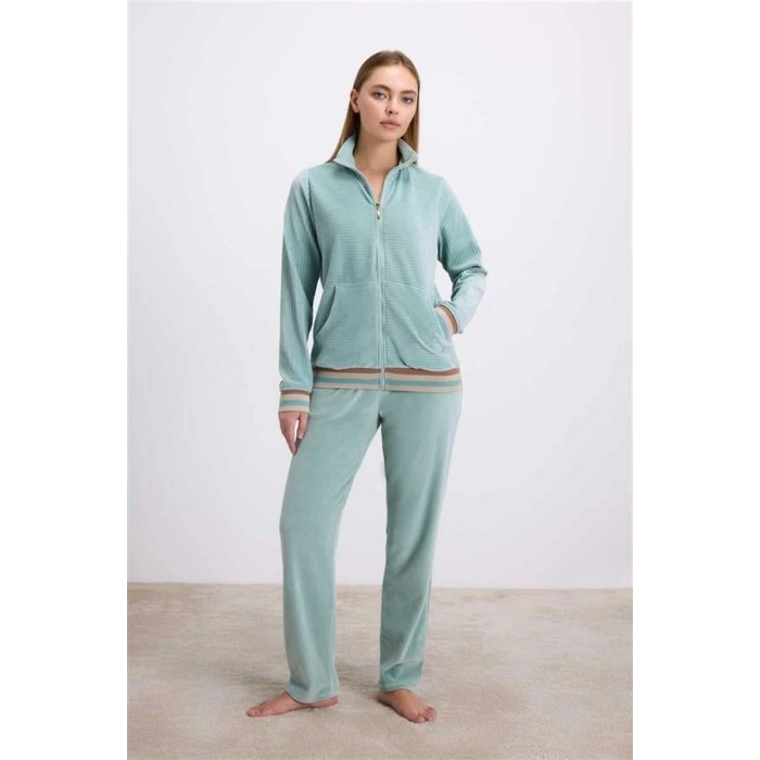 VipMarketim Kadife Dokulu Uzun Kollu Sweatshirt Ve Pantolon Takımı