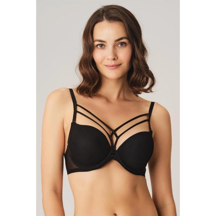 VipMarketim Kadın Balenli Destekli Dolgulu Askıları Çıkabilen Yaka Detaylı T-shirt Sütyeni (3749)