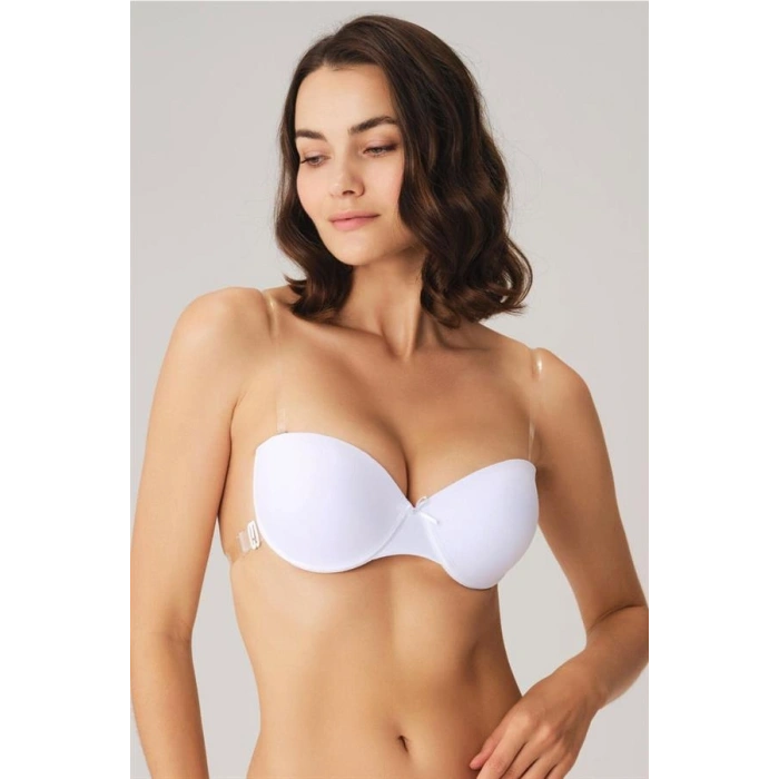 VipMarketim Kadın Balenli Destekli Dolgulu Askısız Straplez Sırtı Şeffaf Sırt Dekoltesi Sütyeni (3689)