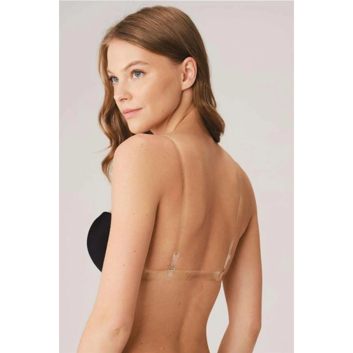 VipMarketim Kadın Balenli Destekli Dolgulu Askısız Straplez Sırtı Şeffaf Sırt Dekoltesi Sütyeni (3689)