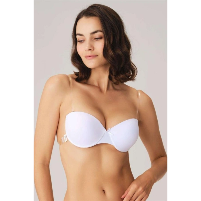 VipMarketim Kadın Balenli Destekli Dolgulu Askısız Straplez Sırtı Şeffaf Sırt Dekoltesi Sütyeni (3689)