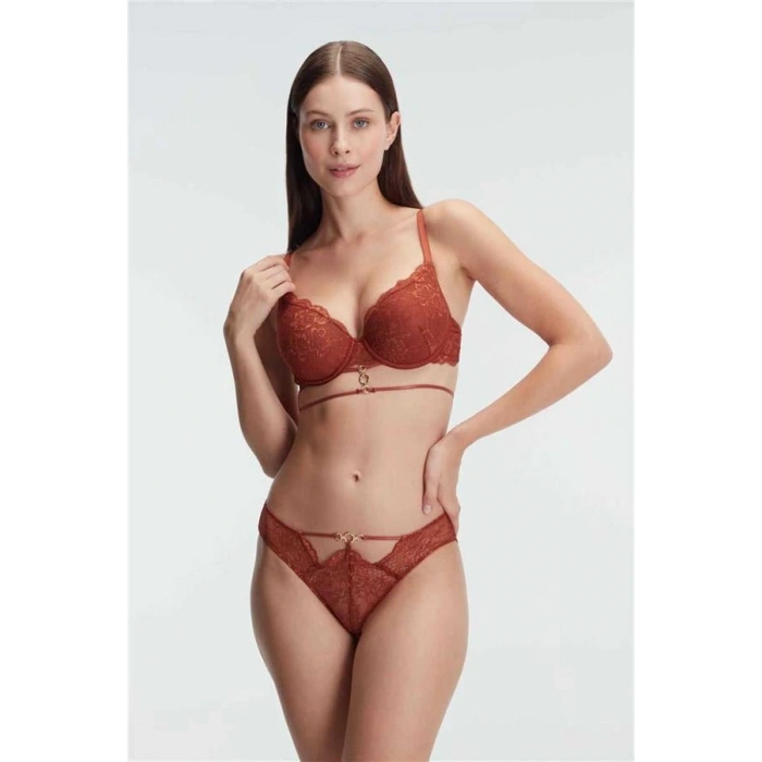 VipMarketim Kadın Balenli Destekli Dolgulu Göbek Detaylı Dantelli Sütyen Ve Slip Takım ( ) (Kod:4832)