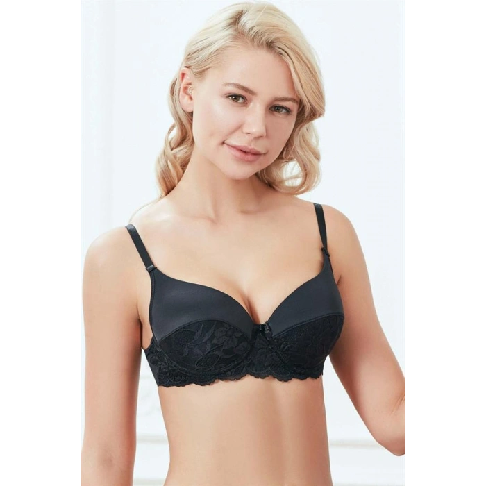 VipMarketim Kadın Balenli Destekli Dolgulu Günlük Klasik Dantelli T-shirt Sütyeni (3233)