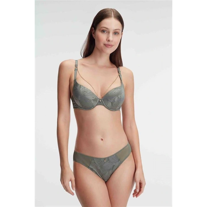 Vipmarketim Kadın Balenli Destekli Dolgulu Yaka Detaylı Çiçek Baskılı Sütyen Ve Slip Takım ( ) (kod:4827)