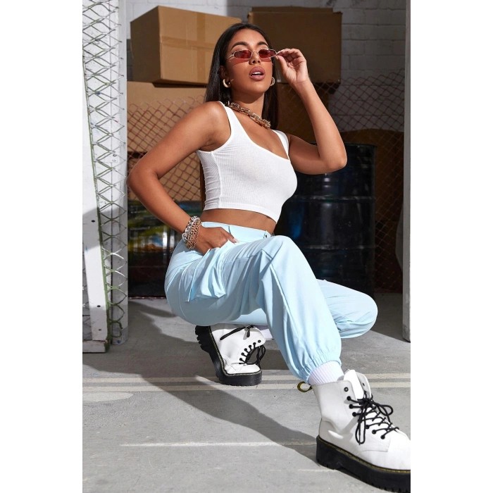 VipMarketim Kadın Beyaz Kalın Askılı Crop Top Büstiyer