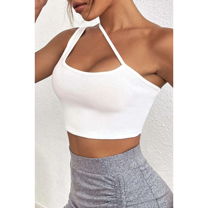 VipMarketim Kadın Beyaz Tek Omuzlu Çapraz Askılı Crop Top Büstiyer