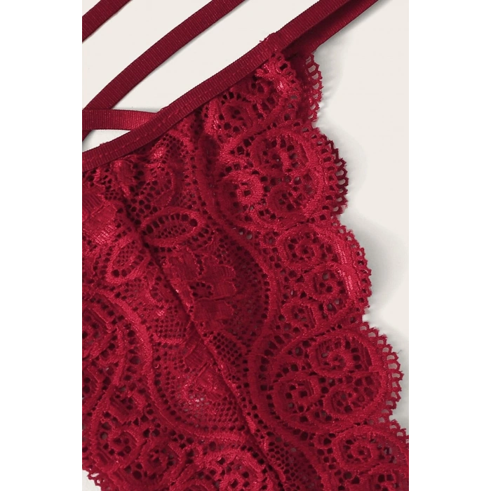 VipMarketim Kadın Bordo Dantel Sütyen Külot Takımı H110346