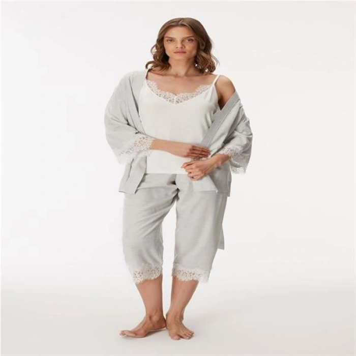 VipMarketim Kadın Sabahlık, Atlet Ve Pantolon Takım (Kod:11403)